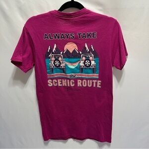LOVE & PINEAPPLES Womens Always Take the Scenic Route with Jeeps Tshirt Small